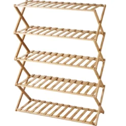 Stojak na buty 5-poziomowy RONIV, 67 x 25 x 87 cm, bambusowy
