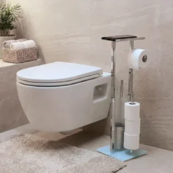 Stojak na papier toaletowy i szczotkę do WC z półką na telefon HYLLA, 65 cm