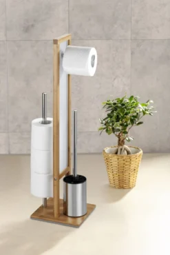 Stojak na papier toaletowy i szczotkę wc RIVALTA, 3w1, bambus, WENKO