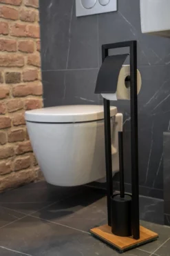 Stojak na papier toaletowy ze szczotką do wc BAMBUSA, z bambusową podstawą, WENKO