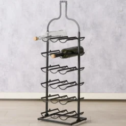 Stojak na wino metalowy w kształcie butelki BOTELLA, wys. 91 cm