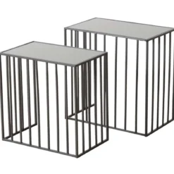 Stoliki do salonu metalowe JORIS, lustrzany blat, 2 sztuki