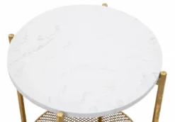 Stolik kawowy z koszem, złoty stelaż, Ø 35 cm