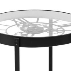Stolik kawowy z zegarem i półką MECA, Ø 49 cm, metalowy