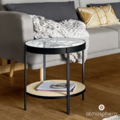 Stolik kawowy z zegarem i półką MECA, Ø 49 cm, metalowy