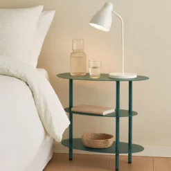 Stolik nocny SATURN, metalowy, morski, 49,5x27,5x49,5 cm