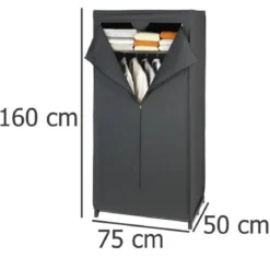 Szafa tekstylna DEEP BLACK, składana garderoba, 160x75x50cm, WENKO
