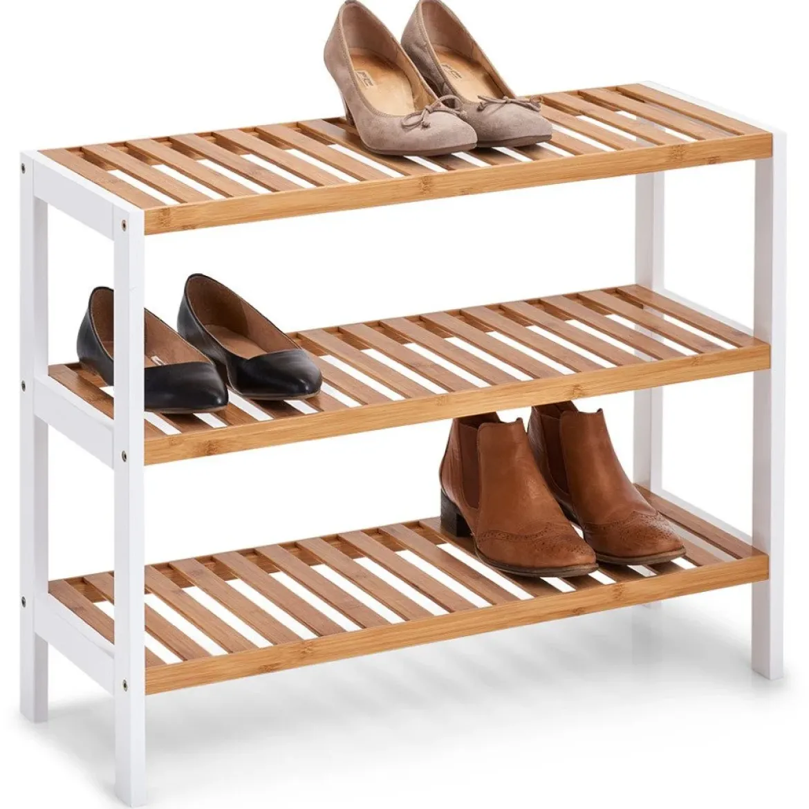 Szafka na buty, odkryty stojak z włókna bambusowego, kompaktowy mebel na obuwie.