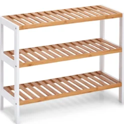 Szafka na buty, odkryty stojak z włókna bambusowego, kompaktowy mebel na obuwie.