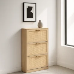 Szafka na buty wąska wysoka CANE, plecionka wiedeńska, 60 x 24 x 113 cm