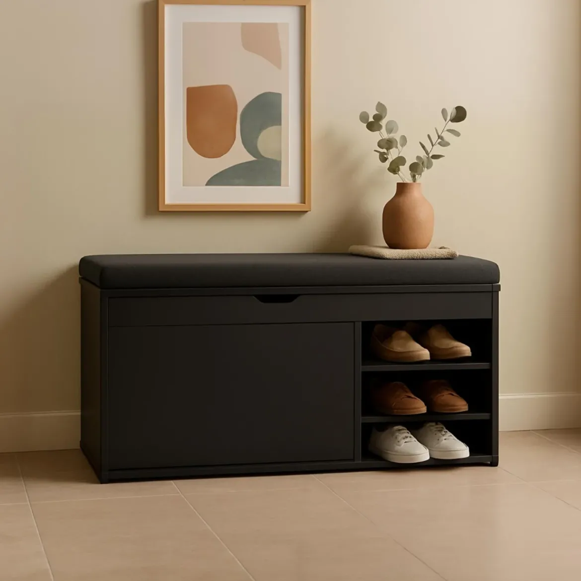 Szafka na buty z siedziskiem i wysuwanymi półkami GRADIA, 100 x 34 x 50 cm