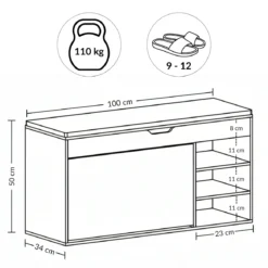 Szafka na buty z siedziskiem i wysuwanymi półkami GRADIA, 100 x 34 x 50 cm