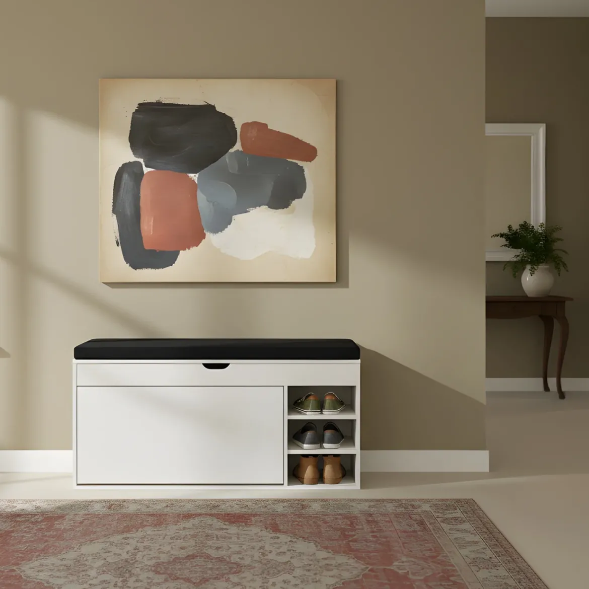 Szafka na buty z siedziskiem i wysuwanymi półkami GRADIA, 100 x 34 x 50 cm