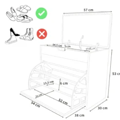 Szafka na buty z siedziskiem i wysuwanymi półkami VAULT, 57 x 30 x 53 cm