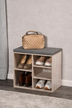 Szafka na buty z siedziskiem, 5 przegródek, MDF, bielona, Kesper