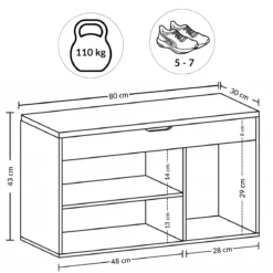 Szafka na buty z siedziskiem TRIA, 80 x 30 x 43 cm