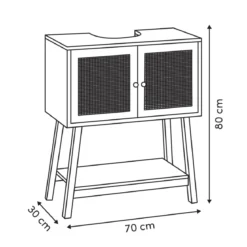 Szafka pod umywalkę CANE z plecionką, 70 cm