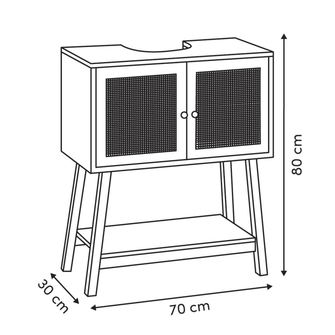 Szafka pod umywalkę CANE z plecionką, 70 cm