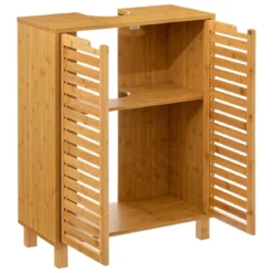 Szafka pod umywalkę z bambusowymi drzwiami SICELA, 60 x 28 x 80 cm