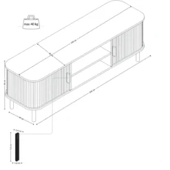Szafka rtv ryflowana SCAVA, 140 x 40 x 46 cm