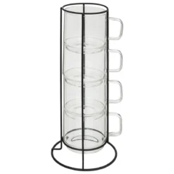 Szklane filiżanki do kawy na stojaku GLASS, 300 ml