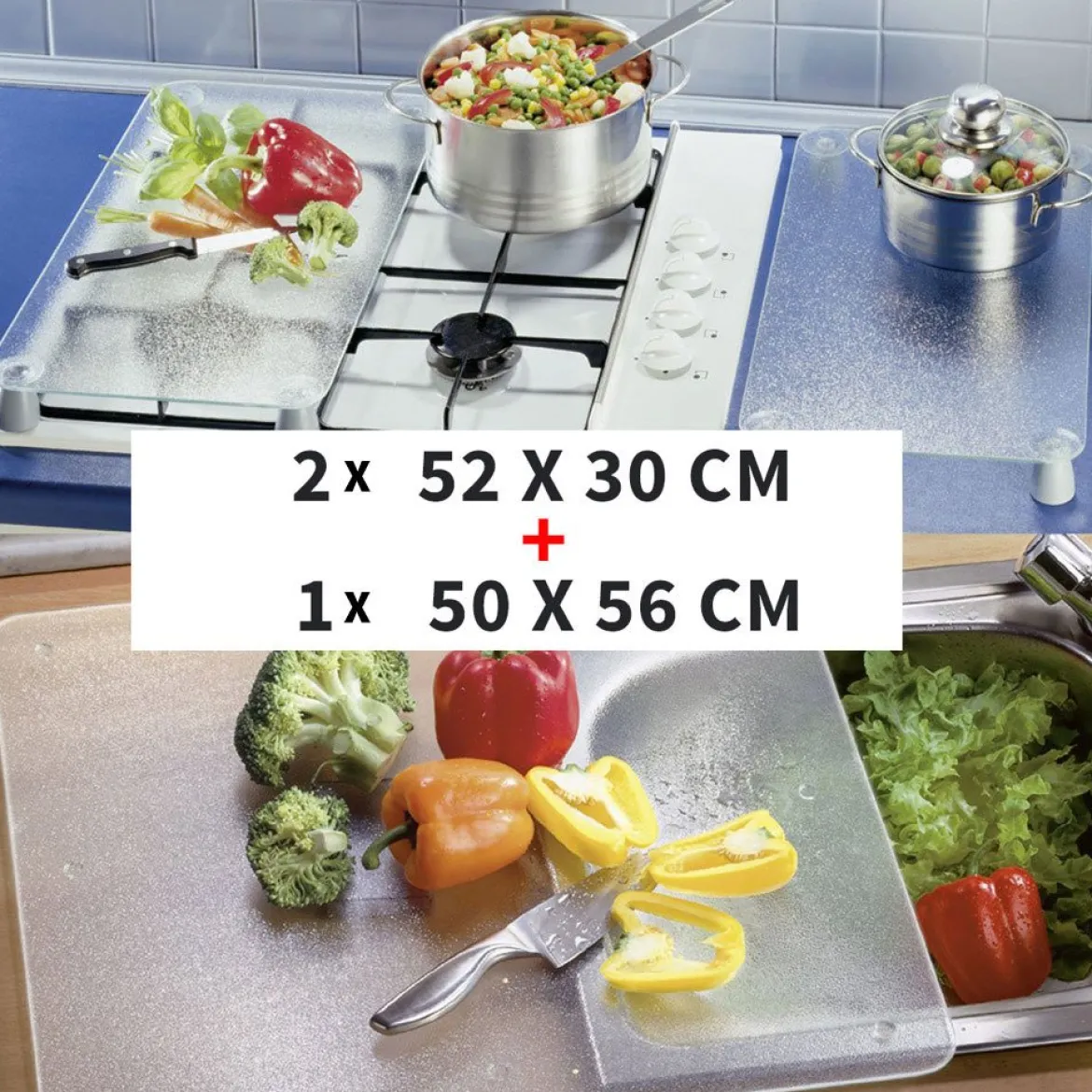 Szklane płyty ochronne, uniwersalne na kuchenkę - zestaw multi - 3 płyty, WENKO