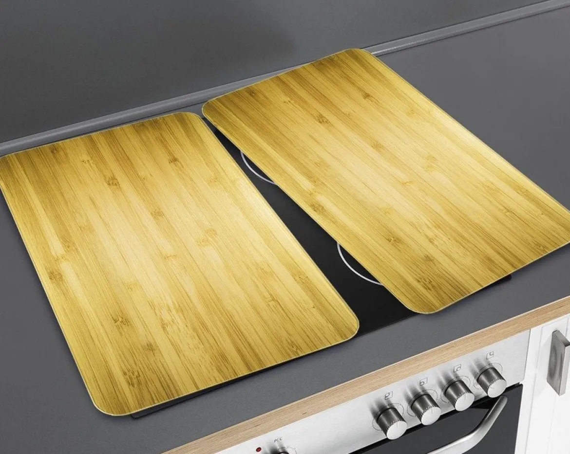 Szklane płyty ochronne WOODEN LOOK na kuchenkę – 2 sztuki, WENKO