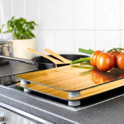 Szklane płyty ochronne WOODEN LOOK na kuchenkę – 2 sztuki, WENKO
