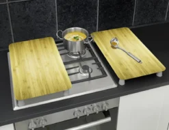 Szklane płyty ochronne WOODEN LOOK na kuchenkę – 2 sztuki, WENKO