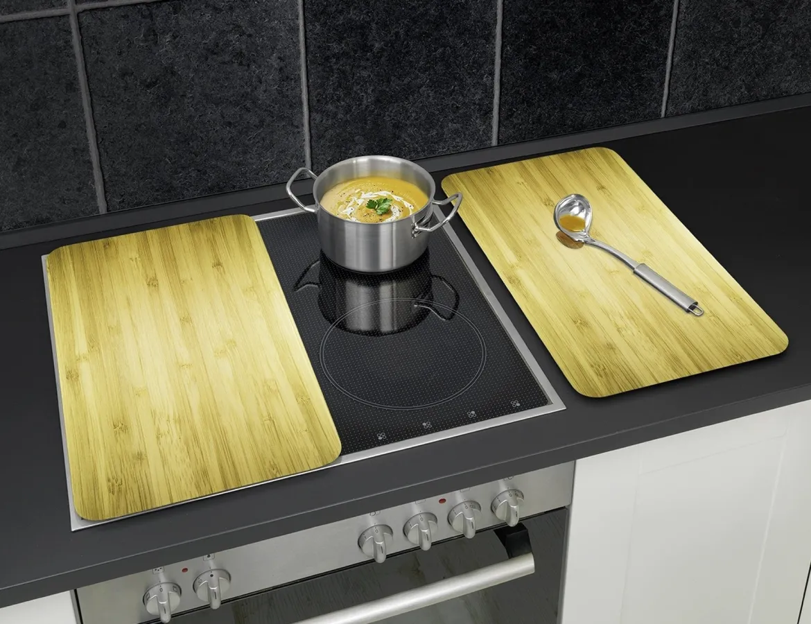 Szklane płyty ochronne WOODEN LOOK na kuchenkę – 2 sztuki, WENKO
