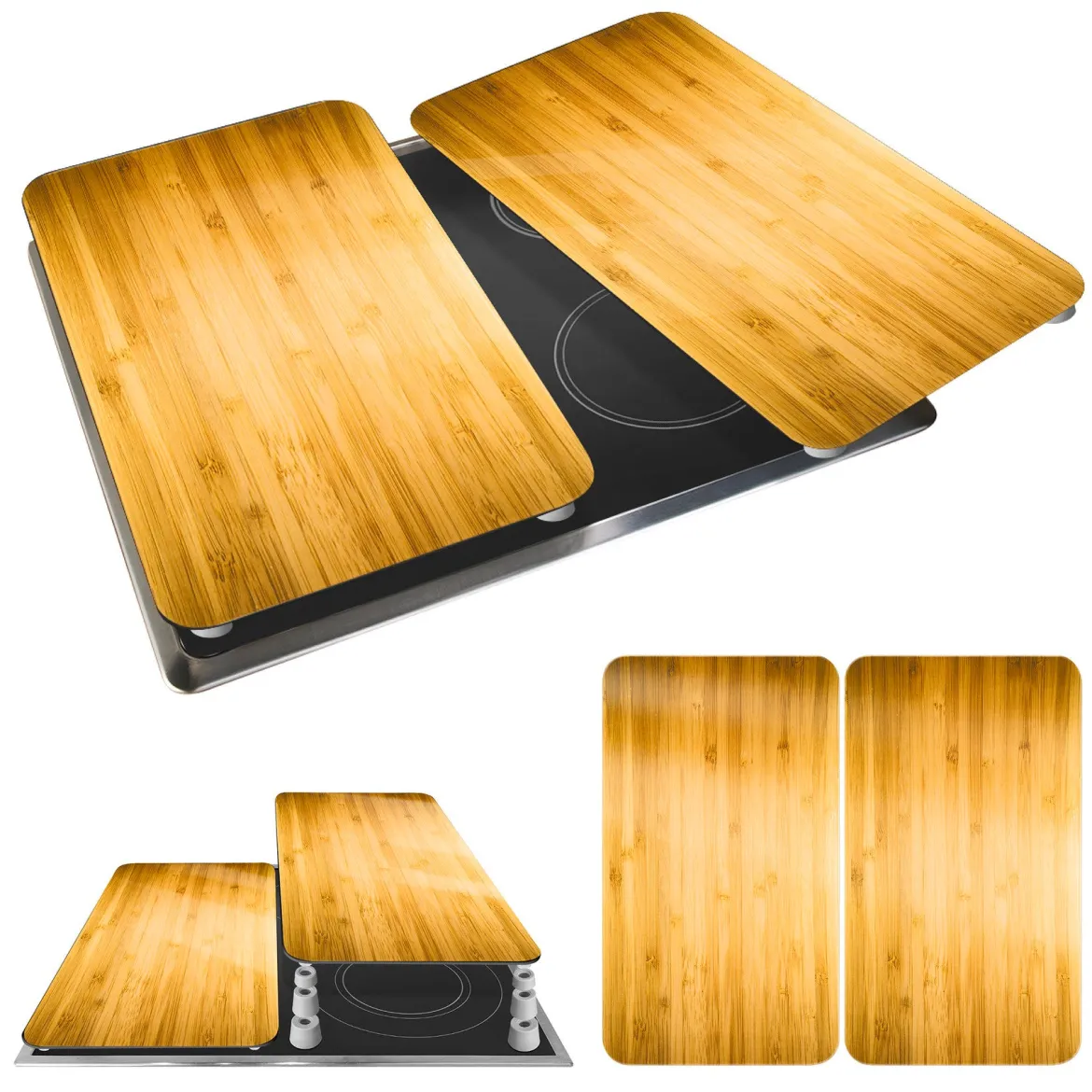 Szklane płyty ochronne WOODEN LOOK na kuchenkę – 2 sztuki, WENKO