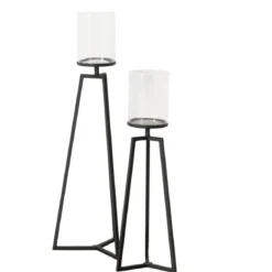 Szklane świeczniki na metalowym stelażu Cosa, 75-95 cm