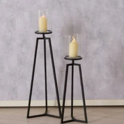 Szklane świeczniki na metalowym stelażu Cosa, 75-95 cm