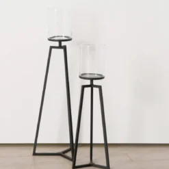 Szklane świeczniki na metalowym stelażu Cosa, 75-95 cm