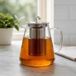Szklany dzbanek do herbaty z zaparzaczem TEAL, 1,3 l, szklany