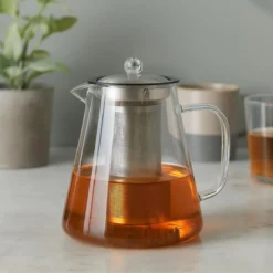 Szklany dzbanek do herbaty z zaparzaczem TEAL, 1,3 l, szklany