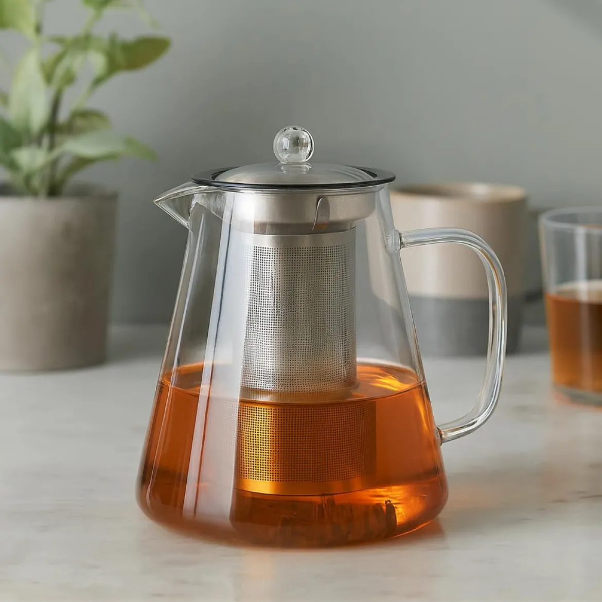 Szklany dzbanek do herbaty z zaparzaczem TEAL, 1,3 l, szklany