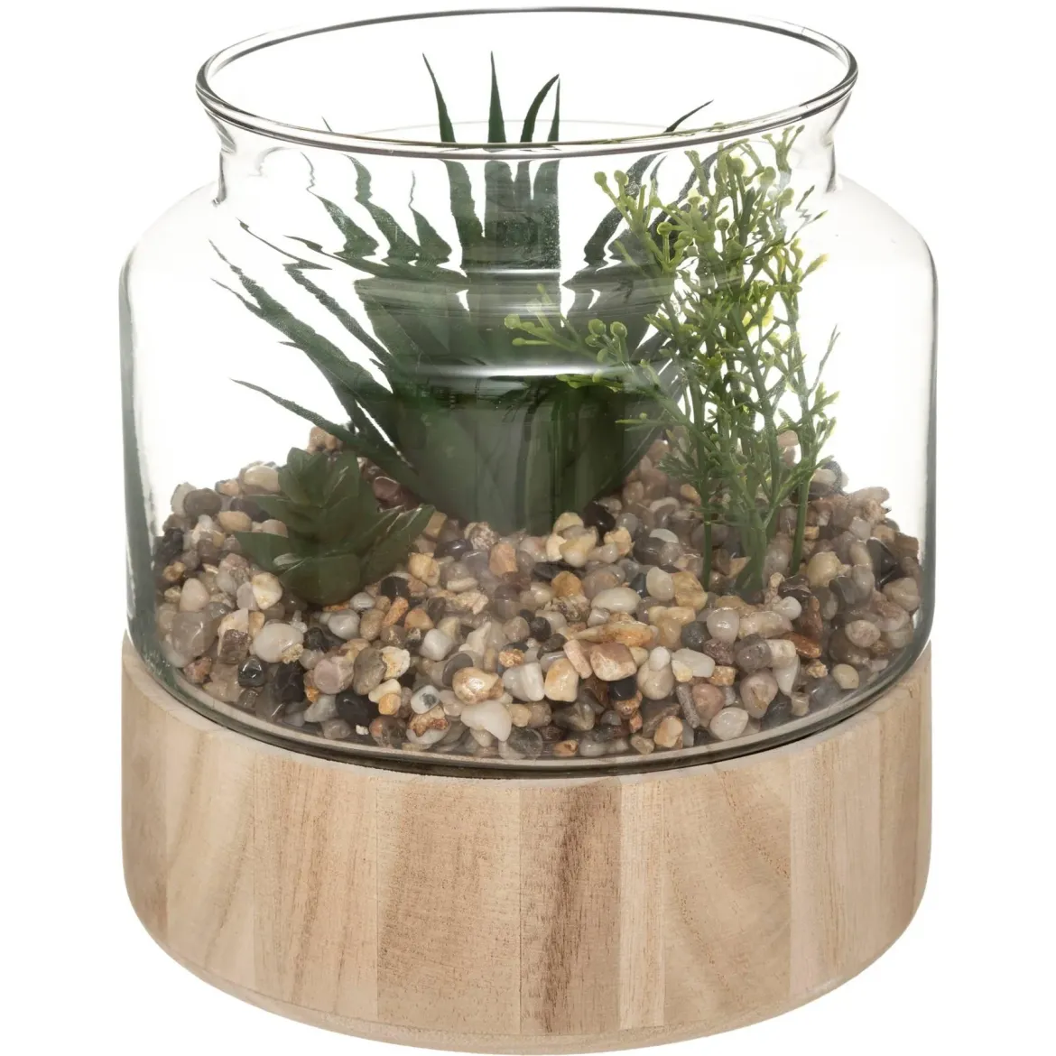 Sztuczne kwiaty doniczkowe, wys. 17,5 cm, w szklanym terrarium na podstawie