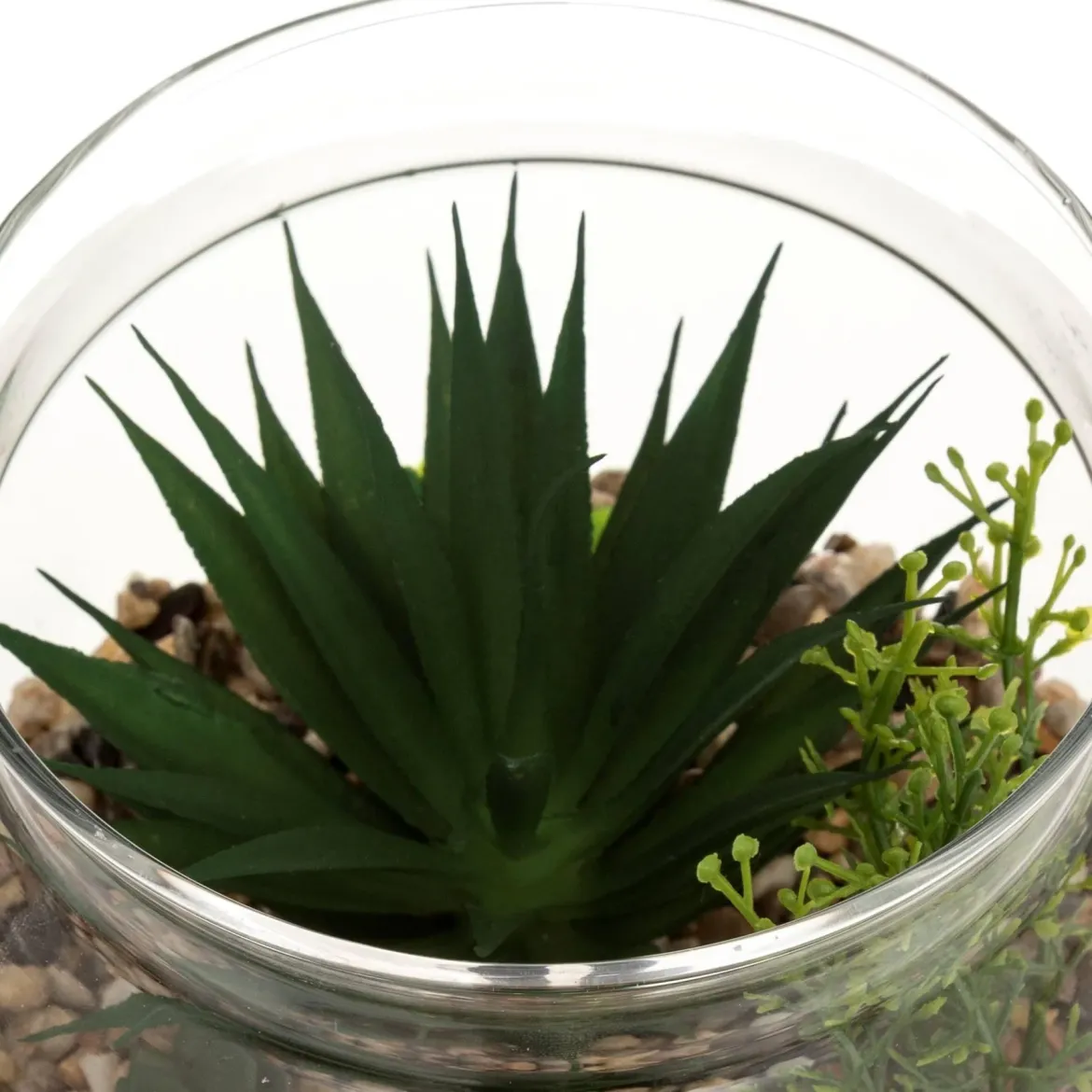 Sztuczne kwiaty doniczkowe, wys. 17,5 cm, w szklanym terrarium na podstawie