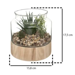 Sztuczne kwiaty doniczkowe, wys. 17,5 cm, w szklanym terrarium na podstawie