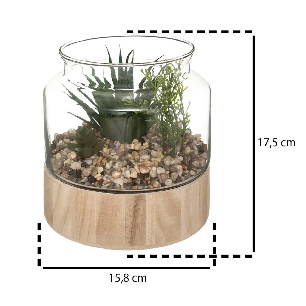 Sztuczne kwiaty doniczkowe, wys. 17,5 cm, w szklanym terrarium na podstawie