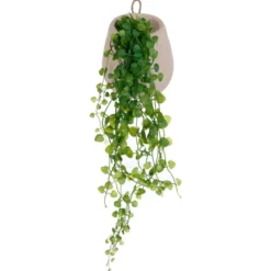 Sztuczne kwiaty na ścianę, bluszcz w wiszącej doniczce, 58 cm