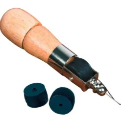 Szydło do szycia ręcznego z drewnianą rączką, 2 zapasowe szpulki