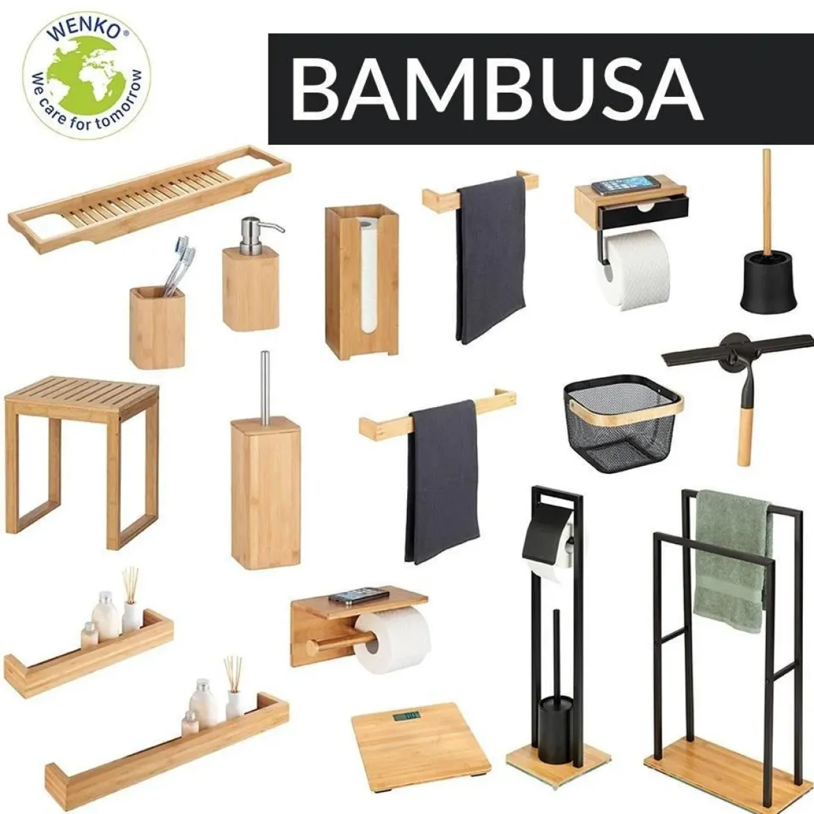 Taboret łazienkowy BAMBUSA, bambusowy, WENKO