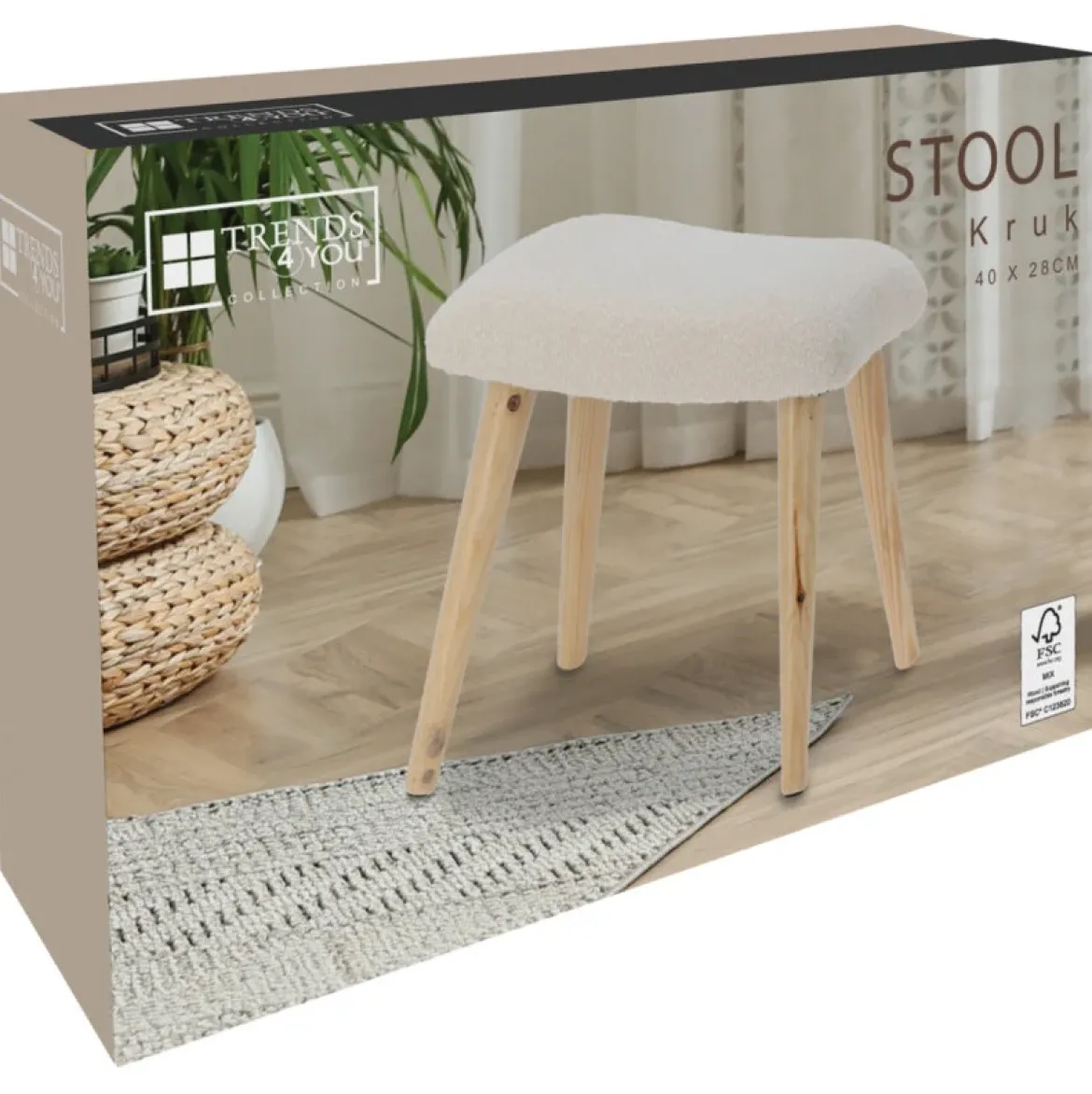 Taboret boucle KRUK, 40 x 28 x 38 cm