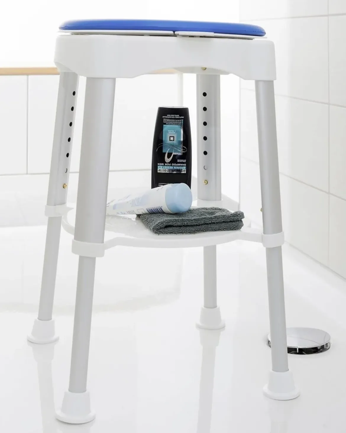 Taboret pod prysznic, obrotowe siedzisko, wys. 41,5-59 cm