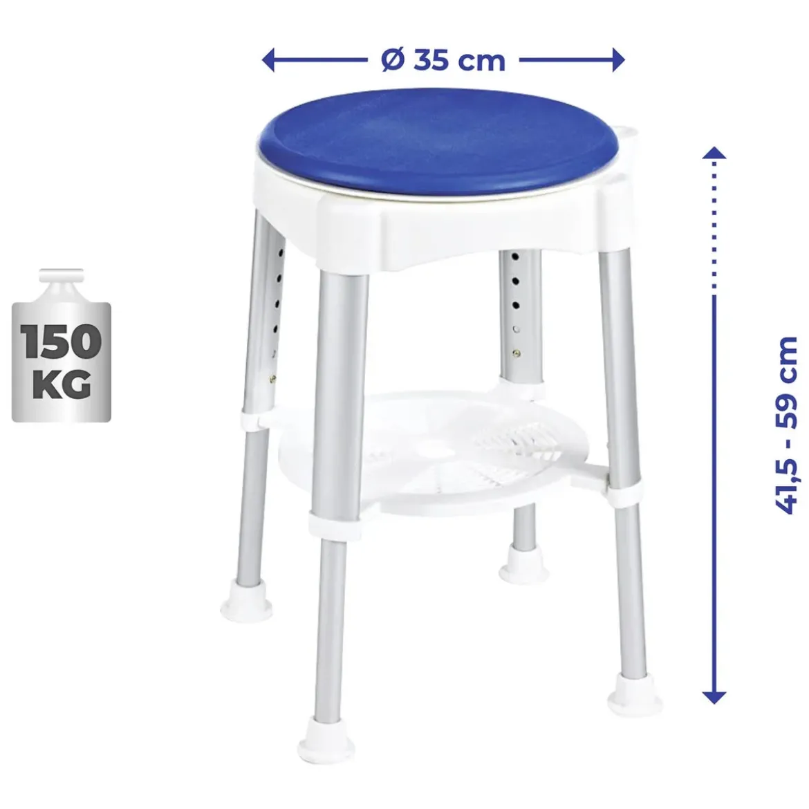 Taboret pod prysznic, obrotowe siedzisko, wys. 41,5-59 cm