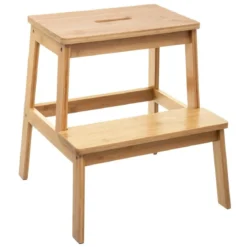 Taboret, stołek 2-stopniowy, bambusowy, pomocnik, drabinka