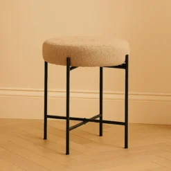 Taboret z obiciem bouclé KRUK, Ø 36 x 40 cm