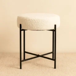 Taboret z obiciem bouclé KRUK, Ø 36 x 40 cm